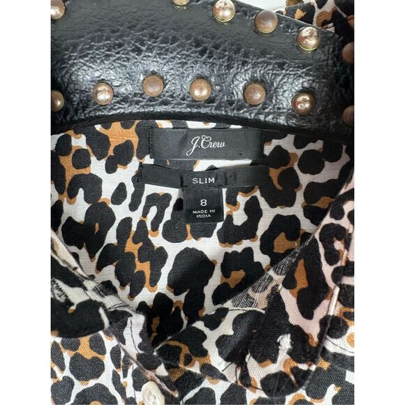 J.Crew leopard print linen blend button down shirt size 8 slim fit - Picture 4 of 4